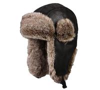 Cozomiz Unisex Faux Cuir Chapka Casquette avec Bordure en Fourrure d'hiver Anti Vent Aviateur Chapeau Bonnet de Russie Chapeau Chapkas Noir X-Large