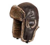 Cozomiz Unisex Faux Cuir Chapka Casquette avec Bordure en Fourrure d'hiver Anti Vent Aviateur Chapeau Bonnet de Russie Chapeau Chapkas Marron Small