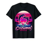 Cozumel Mexique avec palmiers, coucher de soleil et dauphins T-Shirt