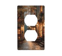 Cozy Autumn Alley Evening Bookshops Cafes Outlet Cover Cover Light Switch Cover Decorative 1 Gang Wall Plate for Kitchen Room Bathroom Size 7 x 11.4 cm