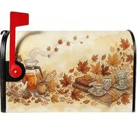 Cozy Autumn Tea and Books Couvertures magnétiques pour boîte aux lettres | Théière vapeur, emballages de boîte aux lettres, livres vintage, tasses à thé florales, thème récolte rustique