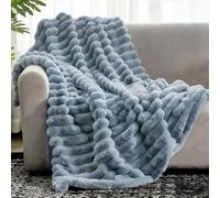 Cozy Bliss Couverture en fausse fourrure pour canapé - Couverture pour une personne - Couverture d'hiver douce et confortable pour canapé, chambre à coucher, salon - 101,6 x 71,1 cm - Bleu