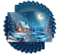 Cozy Cabin By The River Under A Moonlit Sky Bumper Bar Décoration pour la maison | Lot de décalcomanies amovibles pour fenêtre (12 x 18 cm)