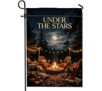 Cozy Campfire Drapeau de jardin avec citation Automne Nuit 30,5 x 45,7 cm | Décoration de récolte de citrouilles, drapeau de cour, guirlande lumineuse, mobilier de patio rustique