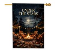 Cozy Campfire Drapeau de maison avec citation Automne Nuit 71 x 101 cm | Décoration de récolte de citrouilles, drapeau de cour, guirlande lumineuse, mobilier de patio rustique
