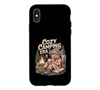 Cozy Camping Era Scène de feu de Camp en Forme de Vache Coque pour iPhone X/XS