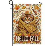 Cozy Cat Drapeau de jardin tigré avec citation d'automne 30,5 x 45,7 cm | Chat tigré dans une écharpe, drapeau de pelouse, thème récolte d'automne, décoration de jardin saisonnière