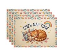 Cozy Cat Lot de 4 sets de table antidérapants et lavables Motif floral ludique pour table à manger Pour intérieur ou extérieur