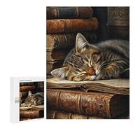 Cozy Cat Nap on Books Puzzle 1000 Pièces Educa Jouet en Bois Cadeau Unique Décoration Intérieure Jeu Éducatif Challenge Toy Adultes Et Enfants À Partir De 14 Ans 500 PCS