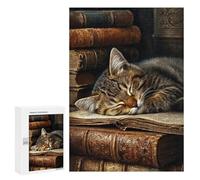 Cozy Cat Nap on Books Puzzle 1000 Pièces Educa Jouet en Bois Cadeau Unique Décoration Intérieure Jeu Éducatif Challenge Toy Adultes Et Enfants À Partir De 14 Ans 300 PCS