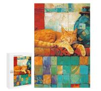 Cozy Cat on Colorful Tiles Puzzle 1000 Pièces Educa Jouet en Bois Cadeau Unique Décoration Intérieure Jeu Éducatif Challenge Toy Adultes Et Enfants À Partir De 14 Ans 1000 PCS