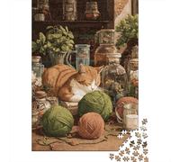 Cozy Cat Yarn Haven Puzzle 1000 Pièces Educa Jouet en Bois Cadeau Unique De l'art De La Décoration Jeu Éducatif Challenge Toy Adultes Et Enfants À Partir De 14 Ans 38x26cm/1000pcs