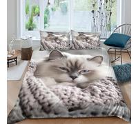 Cozy chat nap Ensemble De Literie Microfibre 3 Pièces 3D Imprimée Respirante Soft feline relaxation Housse de Couette avec Fermeture Éclair Ultra Douce for Chambre de garçons Super king（260x220cm）