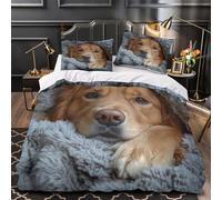 Cozy Chien Face Linge de Lit Microfibre Hypoallergique 3D Imprimée 3 Pièces Éclair Douce Pet Comfort Housse de Couette Super Douce Entretien Facile for Garçons Adolescents Super king（260x220cm）