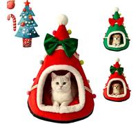 Cozy Christmas Tree Cats & Dogs Bed，1pc-a：55 * 55 * 60cm | Warm Pet Cave with Removable Cushion, Washable Plush Dog House for Dog and Cat, Hollow Fibre Cotton Filled, Deform Resistant
