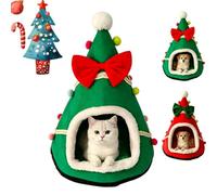 Cozy Christmas Tree Cats & Dogs Bed，1pc-b：38 * 38 * 40cm | Warm Pet Cave with Removable Cushion, Washable Plush Dog House for Dog and Cat, Hollow Fibre Cotton Filled, Deform Resistant
