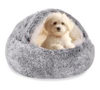 cozy cocoon pet bed for dog,Round Velvet Fluffy Hooded Cave,Self Warming Soft Plush Donut Calming Pet Bed,Dog Beds for Small Dogs with Anti-Slip Bottom,Waterproof & Washable (light gray, XS)