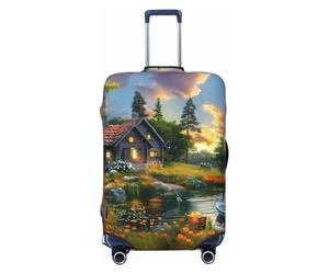 Cozy Cottage - Housses de bagage de voyage élastiques au bord du lac et coucher de soleil - Housses de protection pour bagages de 45,7 à 81,3 cm, Noir/blanc, Large