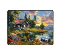 Cozy Cottage Tapis d'intérieur doux lavable pour chambre à coucher, salon, coucher de soleil au bord du lac - 160 x 121 cm