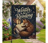 Cozy Foxes Drapeau de jardin d'hiver avec citation en anglais 30,5 x 45,7 | Illustration de livre, drapeau de pelouse, bougies lumineuses, calligraphie élégante, esthétique forestière fantaisie