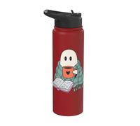 Cozy Ghost Reading Book Coffee Lover Bookish Spooky Season Stainless Steel Insulated Water Bottle