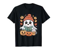 Cozy Ghost Reading with Pumpkins - Cute Halloween T-Shirt