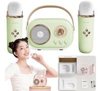 Cozy Home Haut-parleur et microphone pour la maison, mini haut-parleur Bluetooth portable avec 2 microphones, ensemble Boombox rétro pour fête Rose