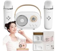 Cozy Home Haut-parleur et microphone pour la maison, mini haut-parleur Bluetooth portable avec 2 microphones, ensemble Boombox rétro pour fête Rose