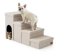 COZY KISS Escalier pour Chien avec Rangement, Pédale Pliable pour Animaux de Compagnie avec Couvercle étanche, Vieux Chat Rampe Chaise Canapé, Poids léger, Consolation (Beige, condo（109x43x58cm）, 4)