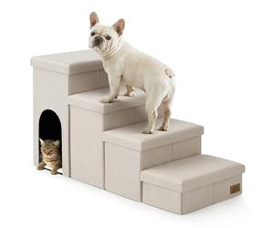 COZY KISS Escalier pour Chien avec Rangement, Pédale Pliable pour Animaux de Compagnie avec Couvercle étanche, Vieux Chat Rampe Chaise Canapé, Poids léger, Consolation (Beige, condo（109x43x58cm）, 4)