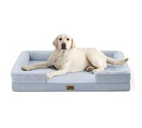 COZY KISS Panier Chien Grande Taille, Orthopédique, Lavable, Bleu, 112x81CM | Lit pour chien avec coussin, canapé déhoussable, doublure imperméable, base antidérapante, bord surélevé, mousse alvéolée