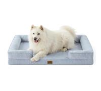 COZY KISS Panier Chien Grande Taille, Orthopédique, Lavable, Bleu, 122x89CM | Lit pour chien avec coussin, canapé déhoussable, doublure imperméable, base antidérapante, bord surélevé, mousse alvéolée