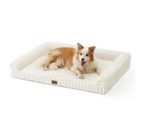 COZY KISS Panier Orthopédique en Fausse Fourrure pour Chiens, Lit-Canapé Ergonomique pour Très Grands Chiens, 110x80x17 cm - Design Cordé, Lavable, Résistant aux Morsures, Antidérapant, Crème XL