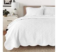 Cozy Line Home Fashions Parure de lit réversible en 100% Coton avec Motif médaillon Victorien Blanc uni gaufré (Blantyre - Blanc, Grand lit, 3 pièces)