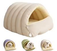 Cozy Lit monstre pour chat d'intérieur, nid d'hiver doux et moelleux avec coussin lavable, maison de tente confortable pour chats, chatons et petits chiens (beige, L)