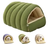 Cozy Lit monstre pour chat d'intérieur, nid d'hiver doux et moelleux avec coussin lavable, maison de tente confortable pour chats, chatons et petits chiens (vert, M)