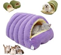 Cozy Lit pour chat au monstre pour chat d'intérieur avec coussin lavable amovible, lit de tente doux et chaud, parfait pour chat et petit chien (violet, M)