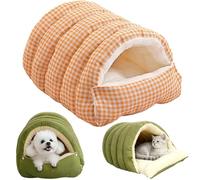 Cozy Monster Cat Bed, 2026 New Pet Cave for Indoor Cats Blanket, Winter Warm Cat House, Removable and Washable Dual-Purpose Cat and Small Dog Nests(Orange Grid,M:57 * 37 * 28cm)