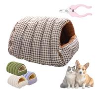 Cozy Monster Cat Bed Cave - Fluffy Plush Pet Tent for Cats & Small Dogs, Washable Warm Indoor Hideaway House with Removable Cushion, Calming Anti-Anxiety Cuddler Nest (Brown Plaid, M)