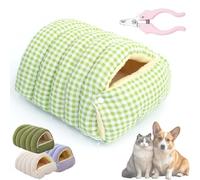 Cozy Monster Cat Bed Cave - Fluffy Plush Pet Tent for Cats & Small Dogs, Washable Warm Indoor Hideaway House with Removable Cushion, Calming Anti-Anxiety Cuddler Nest (Green Plaid, M)