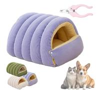 Cozy Monster Cat Bed Cave - Fluffy Plush Pet Tent for Cats & Small Dogs, Washable Warm Indoor Hideaway House with Removable Cushion, Calming Anti-Anxiety Cuddler Nest (Purple, S)