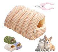 Cozy Monster Cat Bed Cave - Fluffy Plush Pet Tent for Cats & Small Dogs, Washable Warm Indoor Hideaway House with Removable Cushion, Calming Anti-Anxiety Cuddler Nest (Orange Plaid, S)