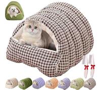Cozy Monster Cat Bed,Soft and Warm Cats House Tent Beds,Cozy Warming Anti-Slip Fluffy Pet Bag,with Removable Washable Cushion & Anti-Slip Base,for Cats & Small Dogs (Grey Plaid, M)
