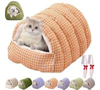 Cozy Monster Cat Bed,Soft and Warm Cats House Tent Beds,Cozy Warming Anti-Slip Fluffy Pet Bag,with Removable Washable Cushion & Anti-Slip Base,for Cats & Small Dogs (Orange Plaid, M)