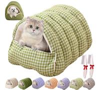 Cozy Monster Cat Bed,Soft and Warm Cats House Tent Beds,Cozy Warming Anti-Slip Fluffy Pet Bag,with Removable Washable Cushion & Anti-Slip Base,for Cats & Small Dogs (Green Plaid, M)