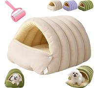 Cozy Monster Cat Bed,Winter Soft Warm Warm Cat House,Hideaway Nesting Pet Cave with Removable Cushion & Anti-Slip Base,Washable Sleeping Bag for Indoor Cats & Small Dogs (Beige, Medium)