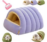 Cozy Monster Cat Bed,Winter Soft Warm Warm Cat House,Hideaway Nesting Pet Cave with Removable Cushion & Anti-Slip Base,Washable Sleeping Bag for Indoor Cats & Small Dogs (Purple, Medium)