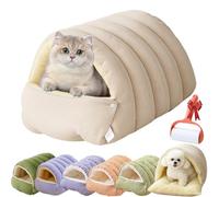 Cozy Monster Lit en polaire ultra pelucheuse pour chat et chien avec coussin amovible, nidification à 360° pour chats et petits chiens (beige, L-65 x 40 x 28 cm)
