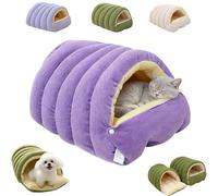 Cozy Monster Lit pour chat - Lit en peluche avec coussin amovible et lavable, cachette intérieure douce pour chats et petits chiens (violet, M)