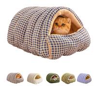 Cozy Monster Lit pour chat, lit en peluche douce avec coussin amovible et lavable, maison cachette d'intérieur chaude pour chats, chatons et petits chiens, base antidérapante, nid d'hiver (carreaux
